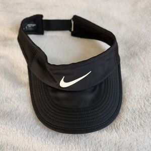 Nike Visor Womens OS Black Logo Dri Fit Featherlight Adjustable Cap Hat